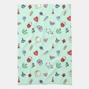 Cute Medical Icon Pattern Kitchen Towel