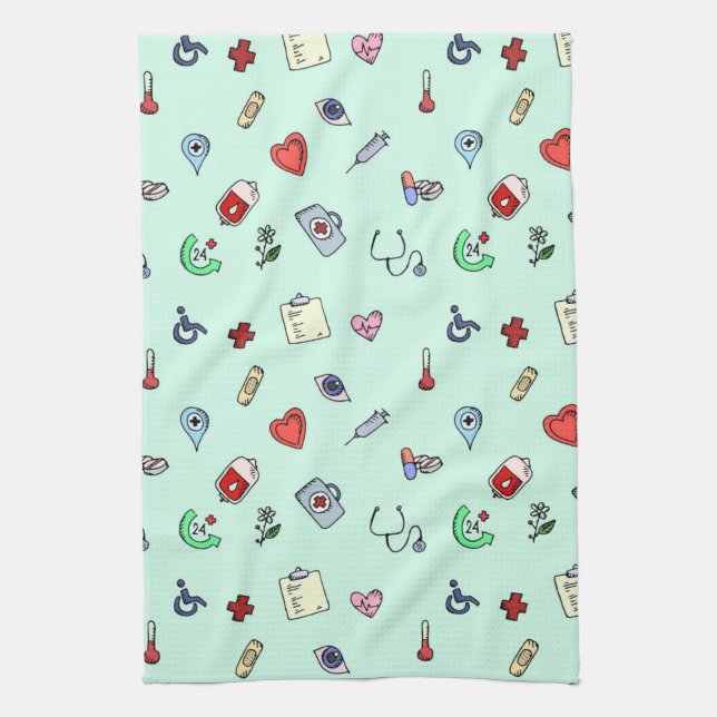 Cute Medical Icon Pattern Kitchen Towel (Vertical)