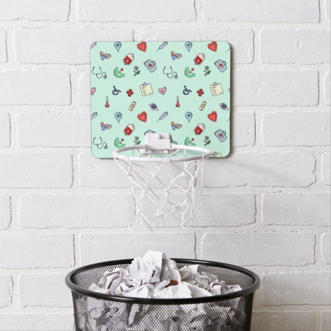 Cute Medical Icon Pattern Mini Basketball Hoop (In Situ)