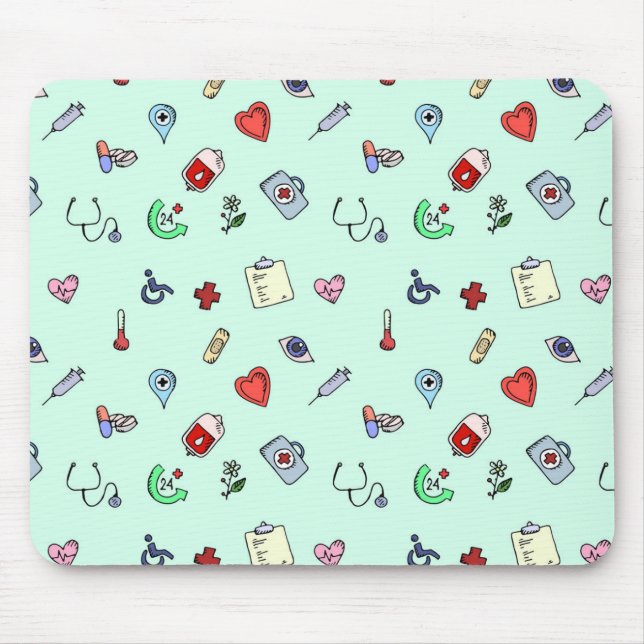Cute Medical Icon Pattern Mouse Pad (Front)