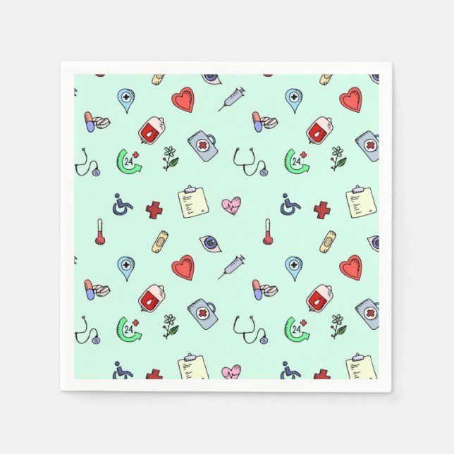 Cute Medical Icon Pattern Napkins (Front)