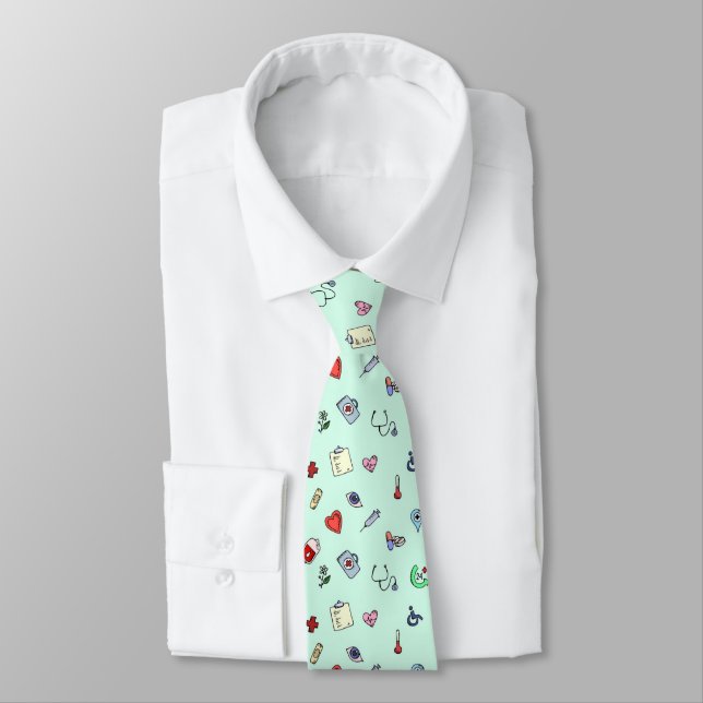 Cute Medical Icon Pattern Neck Tie (Tied)