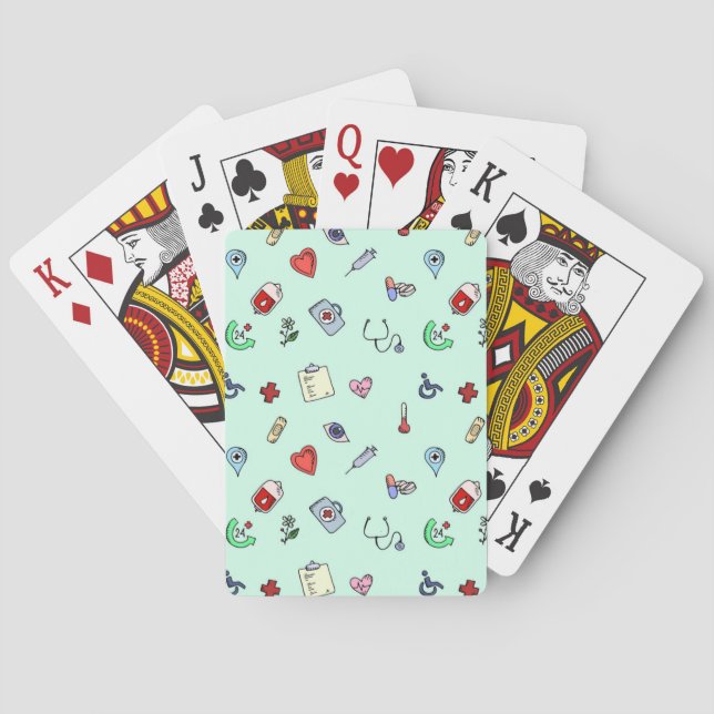 Cute Medical Icon Pattern Poker Cards (Back)