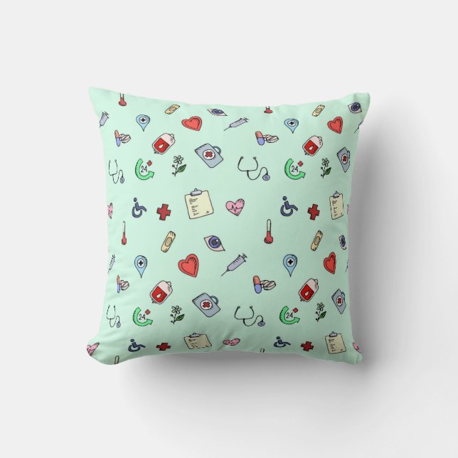 Cute Medical Icon Pattern Throw Pillow (Front)