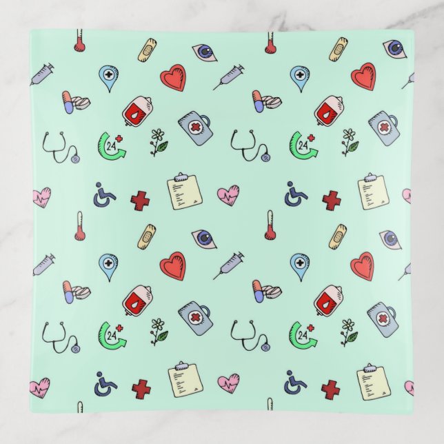 Cute Medical Icon Pattern Trinket Tray (Front)