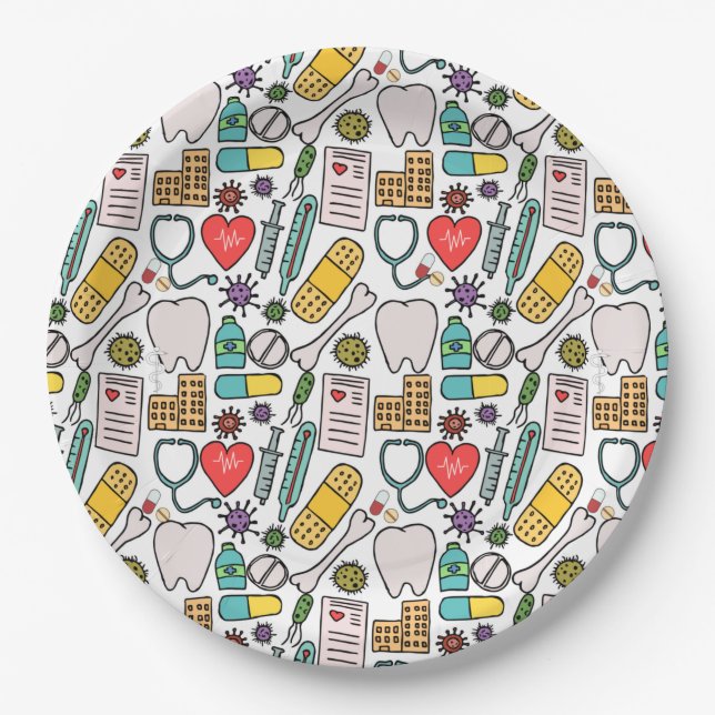 Cute Medical Nurse, Doctor, Healthcare Themed   Paper Plates (Front)