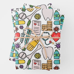 Cute Medical Nurse, Doctor, Healthcare Themed Wrapping Paper Sheets