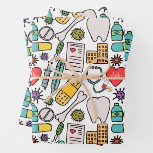 Cute Medical Nurse Doctor Healthcare Themed Wrapping Paper Sheets