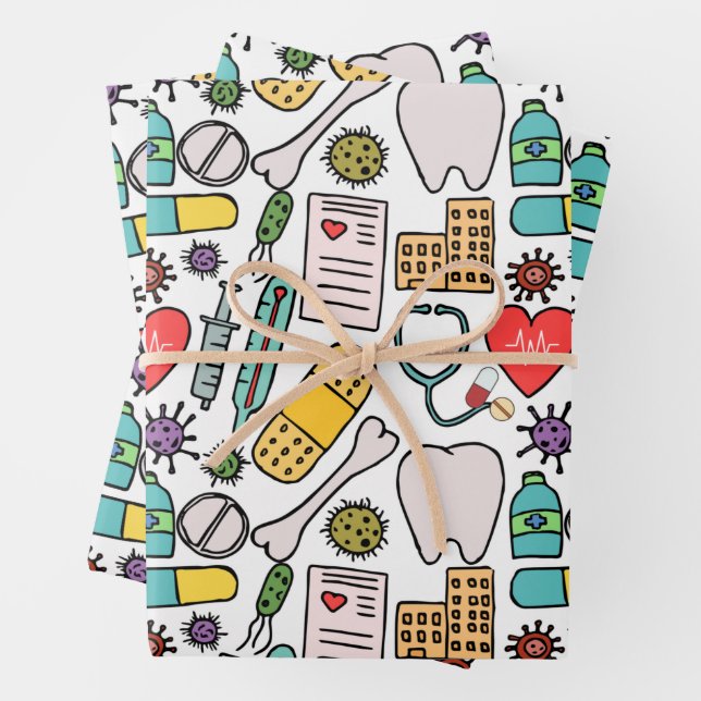 Cute Medical Nurse, Doctor, Healthcare Themed Wrapping Paper Sheets (In situ)
