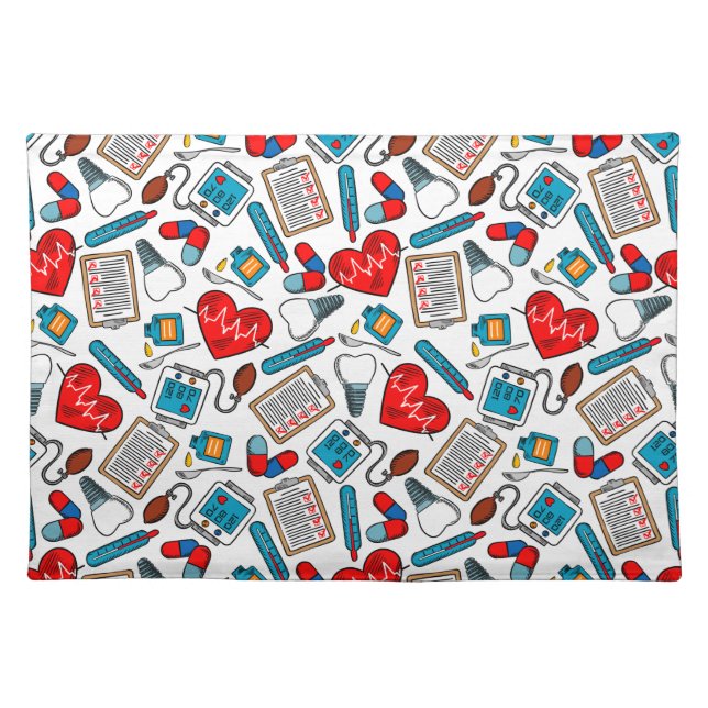 Cute Medical Nurse Doctor Theme Mixed Pattern  Cloth Placemat (Front)