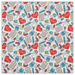 Cute Medical Nurse Doctor Theme Mixed Pattern  Fabric