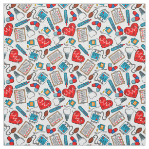 Cute Medical Nurse Doctor Theme Mixed Pattern Fabric
