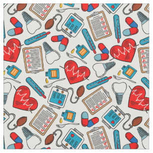 Cute Medical Nurse Doctor Theme Mixed Pattern Fabric