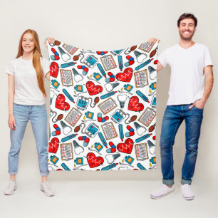 Cute Medical Nurse Doctor Theme Mixed Pattern Fleece Blanket