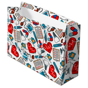 Cute Medical Nurse Doctor Theme Mixed Pattern Large Gift Bag