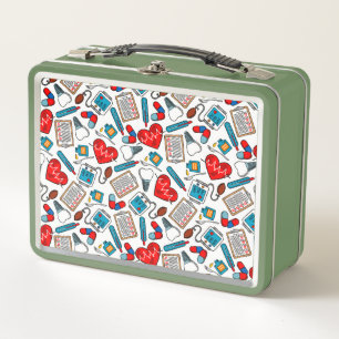 Cute Medical Nurse Doctor Theme Mixed Pattern Metal Lunch Box