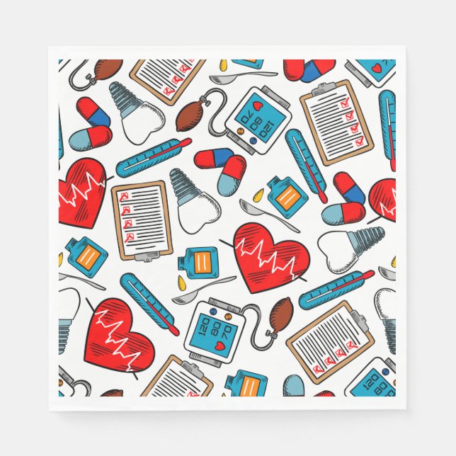 Cute Medical Nurse Doctor Theme Mixed Pattern  Napkins (Front)