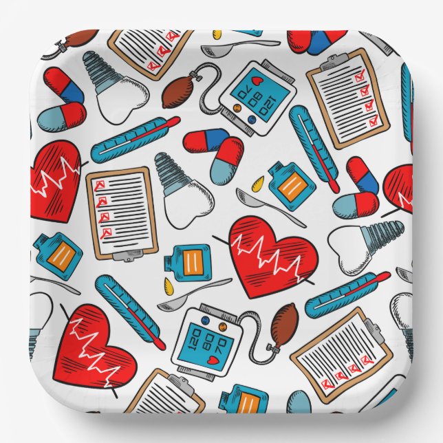 Cute Medical Nurse Doctor Theme Mixed Pattern  Paper Plates (Front)