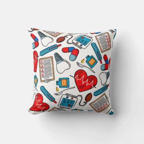 Cute Medical Nurse Doctor Theme Mixed Pattern  Throw Pillow