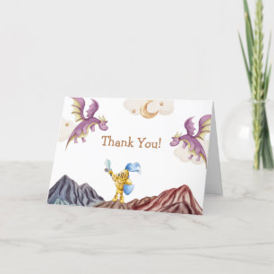 Cute Medieval Fairytale Dragon Boy Baby Shower Letterpress Thank You Card