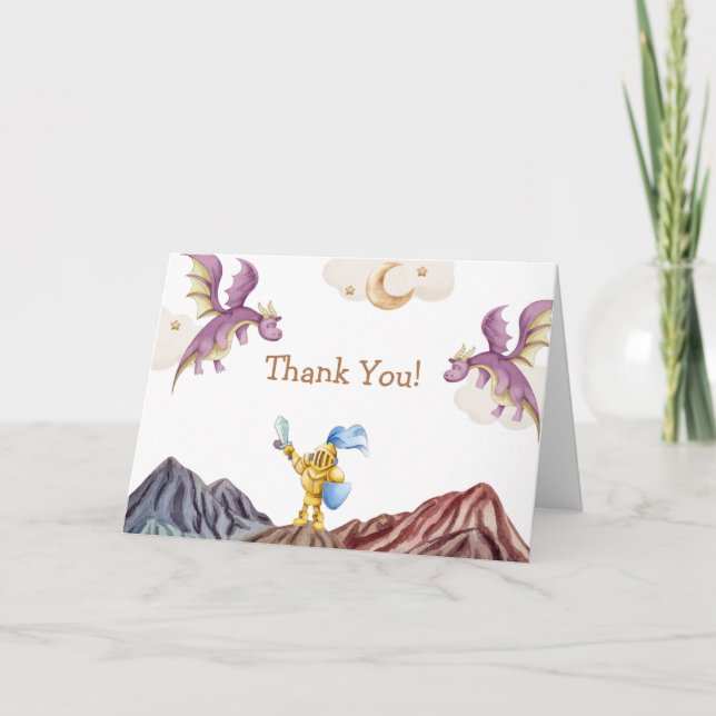 Cute Medieval Fairytale Dragon Boy Baby Shower  Thank You Card (Front)
