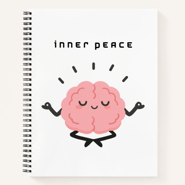 Cute Meditating Brain & Minimalist Inner Peace Notebook (Front)