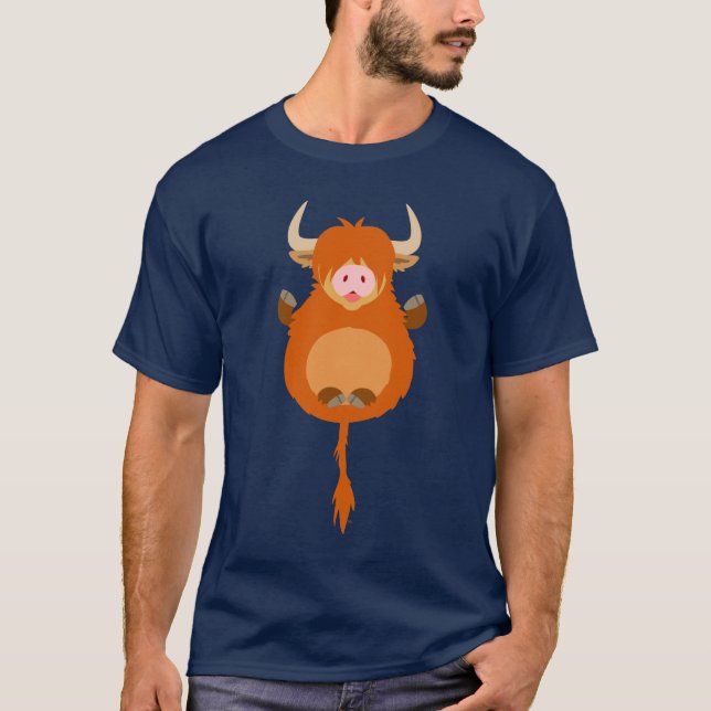 Cute Meditating Cartoon Highland Cow T-Shirt (Front)