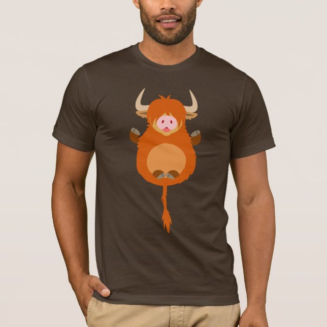 Cute Meditating Cartoon Highland Cow T-Shirt (Front)