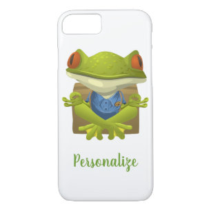 Cute Meditating Illustrated Green Frog iPhone 8/7 Case