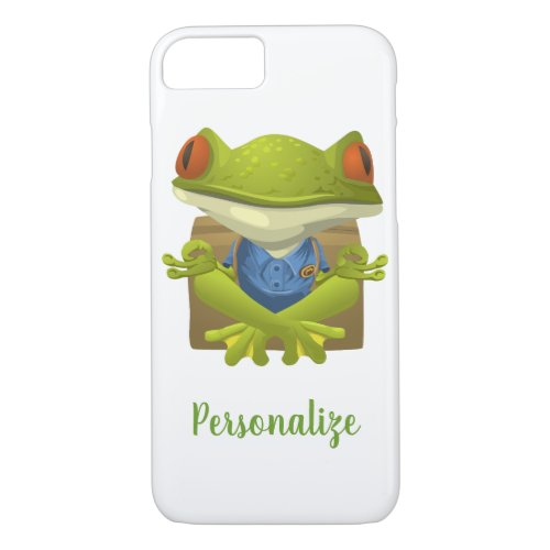 Cute Meditating Illustrated Green  Frog iPhone 87 Case