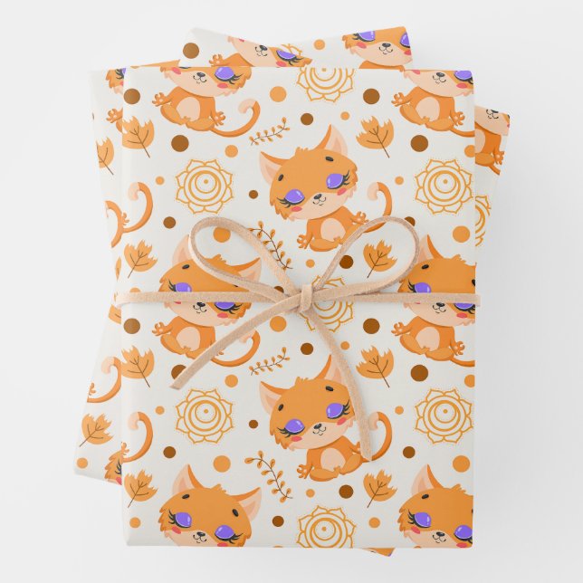 Cute Meditating Orange Cat  Wrapping Paper Sheets (In situ)