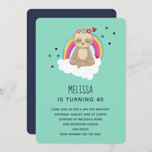 Cute Meditating Sloth on a Cloud Birthday Party Invitation