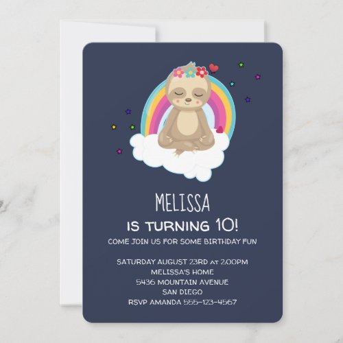 Cute Meditating Sloth on a Cloud Birthday Party Invitation