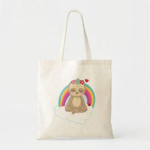 Cute Meditating Sloth with a Rainbow Tote Bag