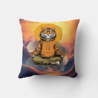 Cute Meditating Tiger – Zen Animal Cartoon Design Throw Pillow