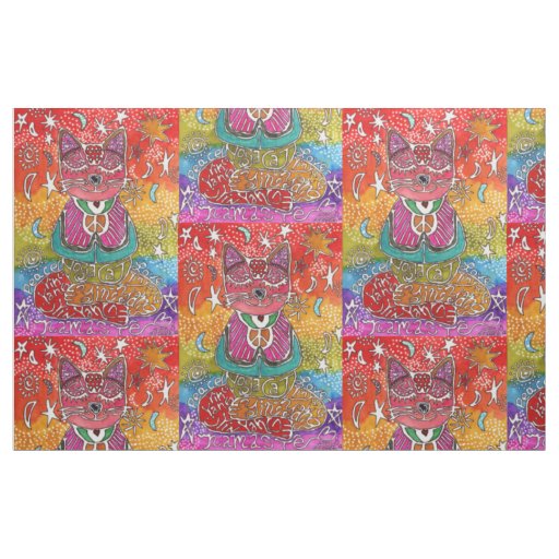 Cute Meditation Yoga Cat Fabric