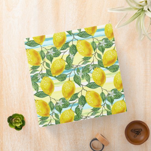 Cute Mediterranean Summer Lemon Fruit Art Pattern 3 Ring Binder
