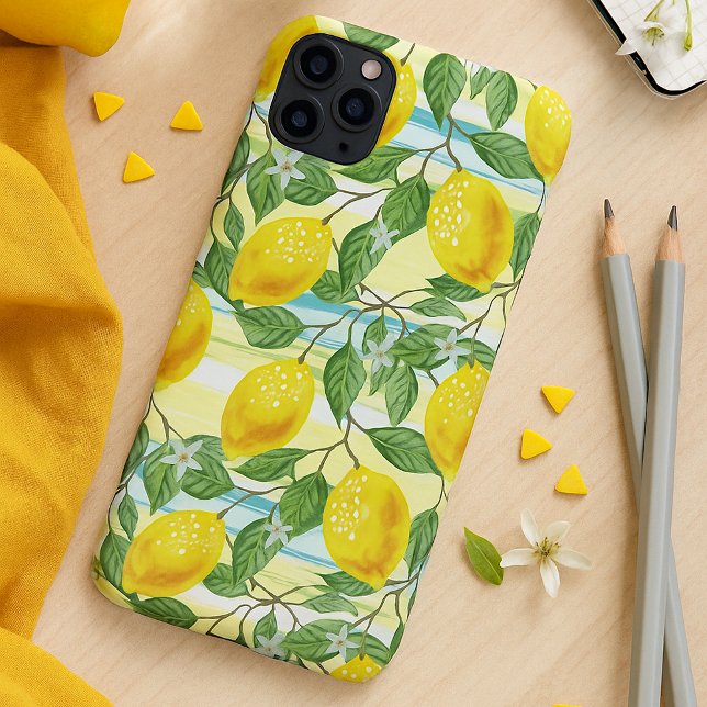 Cute Mediterranean Summer Lemon Fruit Art Pattern Case-Mate iPhone Case (Creator Uploaded)