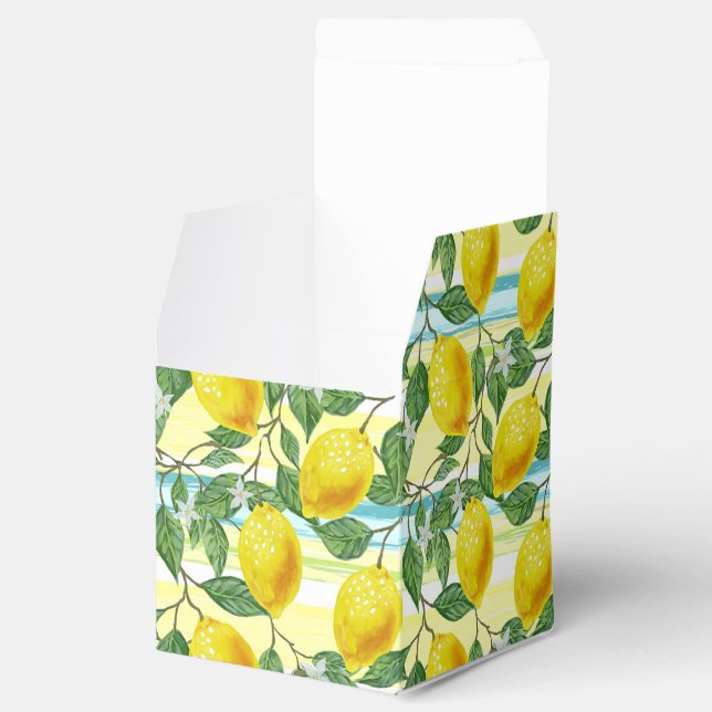 Cute Mediterranean Summer Lemon Fruit Art Pattern Favor Boxes (Opened)