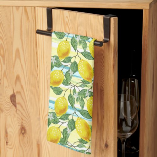 Cute Mediterranean Summer Lemon Fruit Art Pattern Kitchen Towel