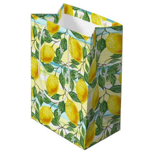 Cute Mediterranean Summer Lemon Fruit Art Pattern Medium Gift Bag