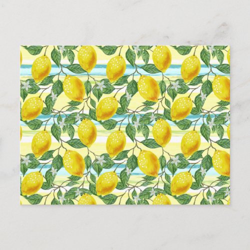 Cute Mediterranean Summer Lemon Fruit Art Pattern Postcard