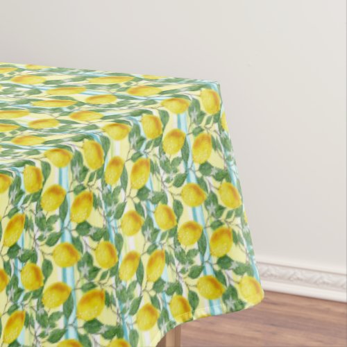 Cute Mediterranean Summer Lemon Fruit Art Pattern Tablecloth