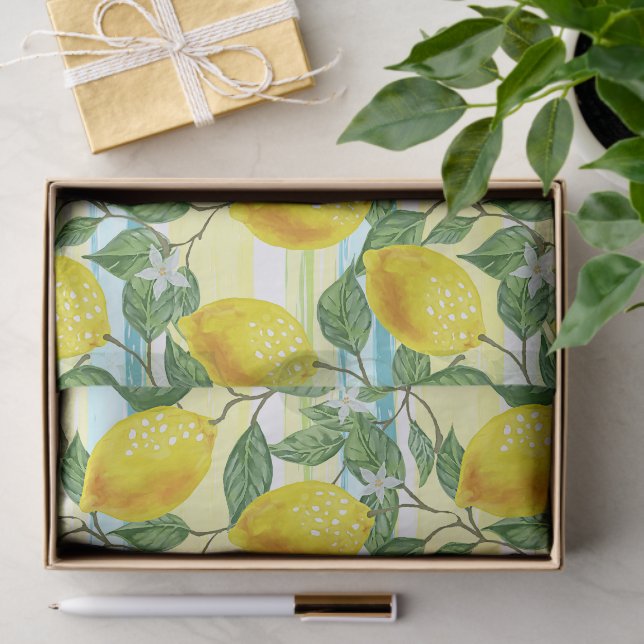 Cute Mediterranean Summer Lemon Fruit Art Pattern Tissue Paper (Gift)