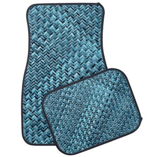 Cute Medium Blue Faux Rattan Weave Pattern Car Floor Mat