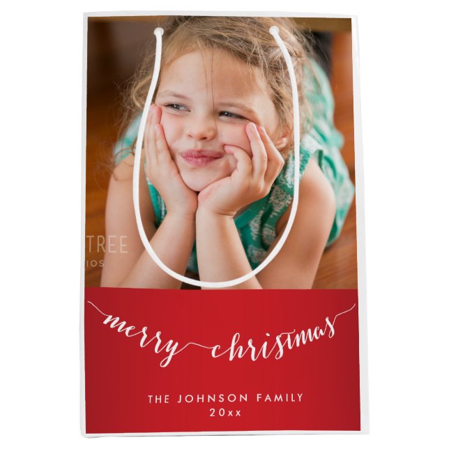 Cute Medium Personalized Merry Christmas Gift Bags (Front)
