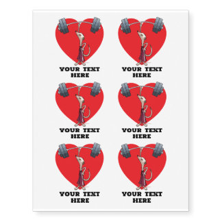 Cute Meerkat Add Your Text Weightlifter Cartoon Temporary Tattoos
