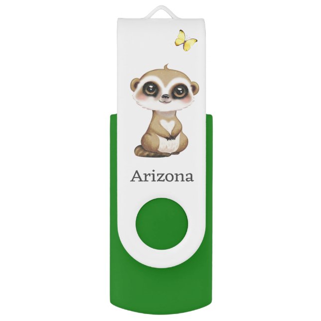 Cute Meerkat and Butterfly Flash Drive (Front Vertical)