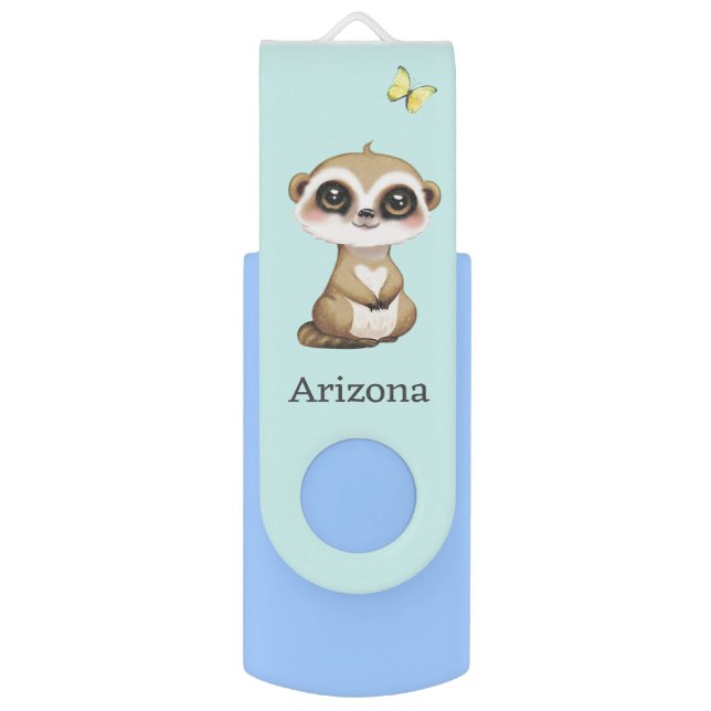 Cute Meerkat and Butterfly Flash Drive (Front Vertical)