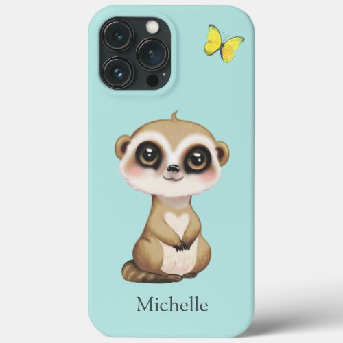 Cute Meerkat and Butterfly on Teal iPhone 13 Pro Max Case